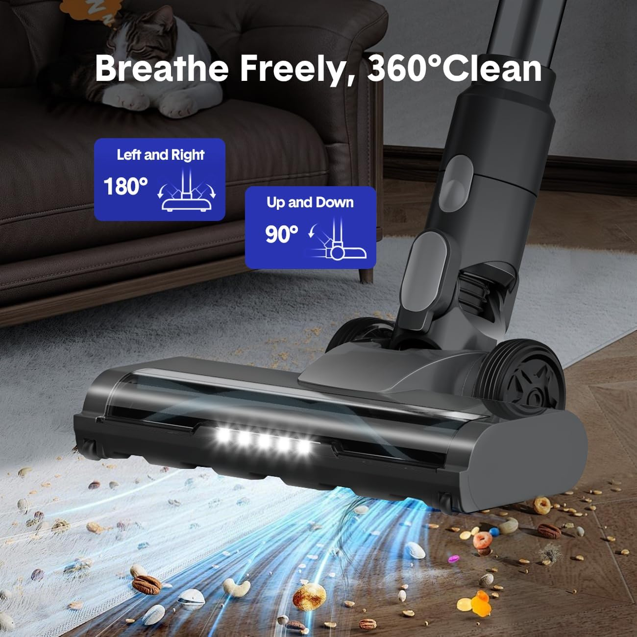 Cordless Vacuum Cleaner, 35Kpa 8In 1 Powerful Stick Vacuum, with Anti-Tangle Brush and LED Light, 2600Mah. 40Mins Runtime Rechargeable Lightweight Vacuums for Hardwood Floor, Carpet, Pet Hair image number 5
