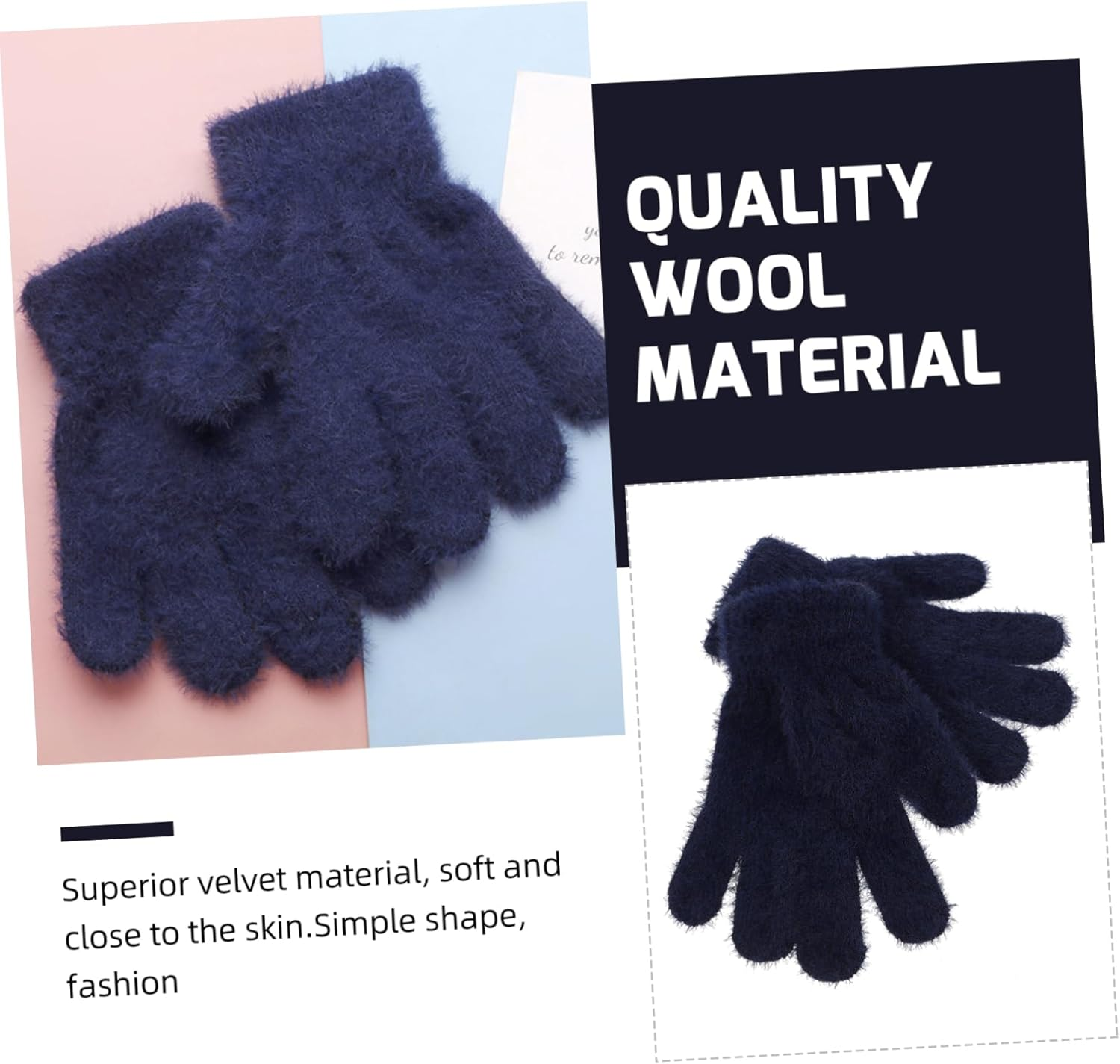 VALICLUD Knitted Gloves Warm Gloves Mitten Child Wool Knitted Mitts Wool Mitts Cashmere - Navy image number 6