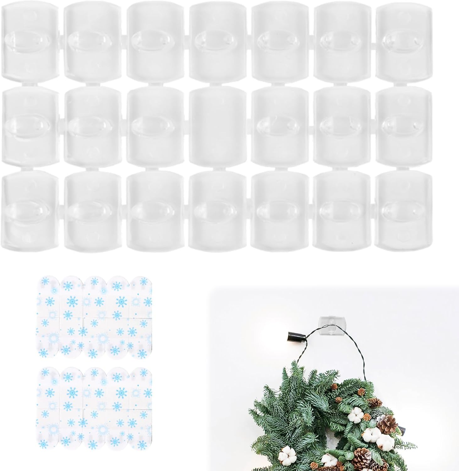 100 Pcs Indoor Mini Light Clips - Damage-Free Adhesive Hooks for Christmas Lights & Home Decor, No-Tool Hanging Solution for Walls, Windows & More, Includes 100 Clear Clips & 100 Strips