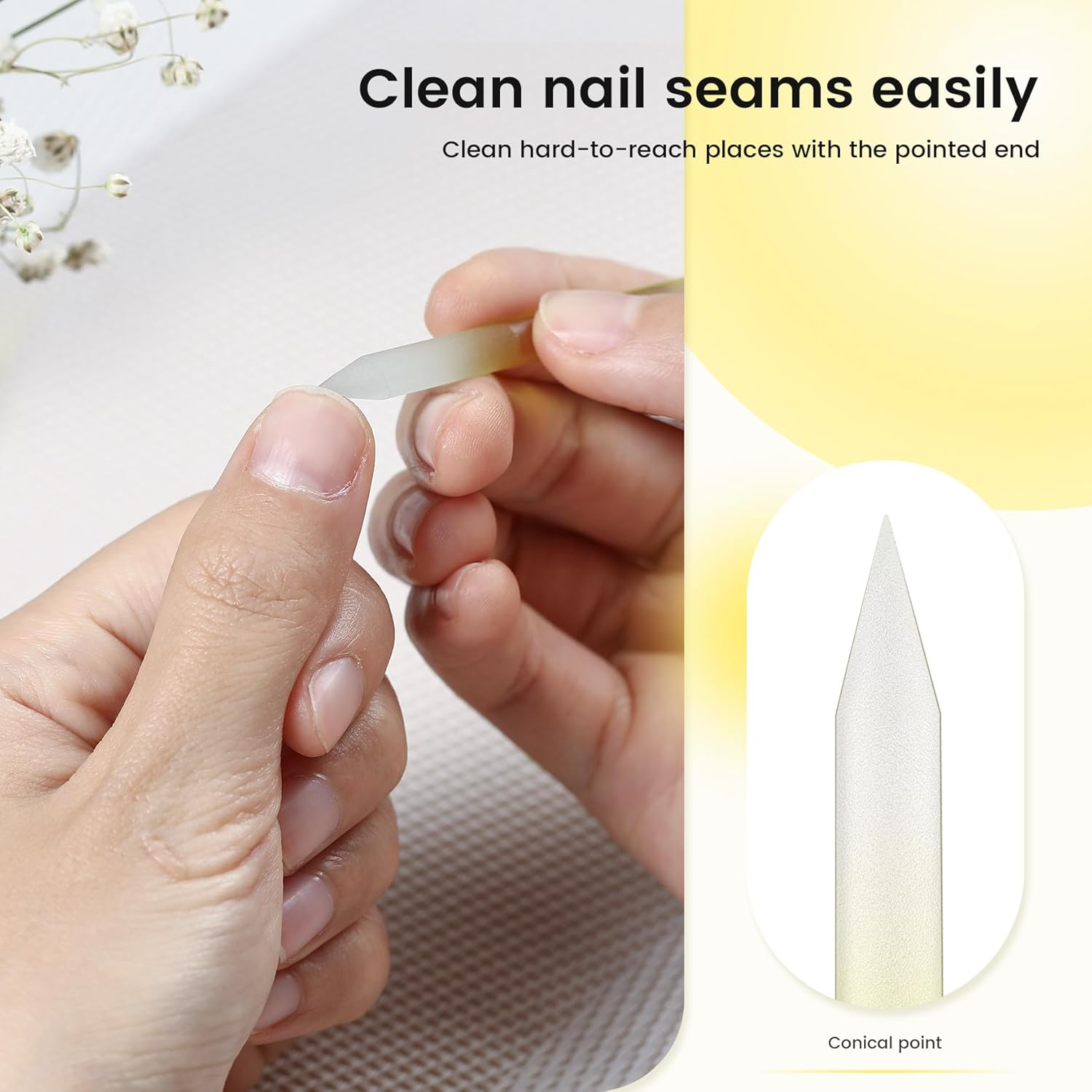 BEZOX 2 Pieces Glass Cuticle Pusher - Double Ended Manicure Sticks - Premium Glass Manicure Tools - Fingertip File for Callus and Dry Skin, Nail Shaper - Yellow image number 6