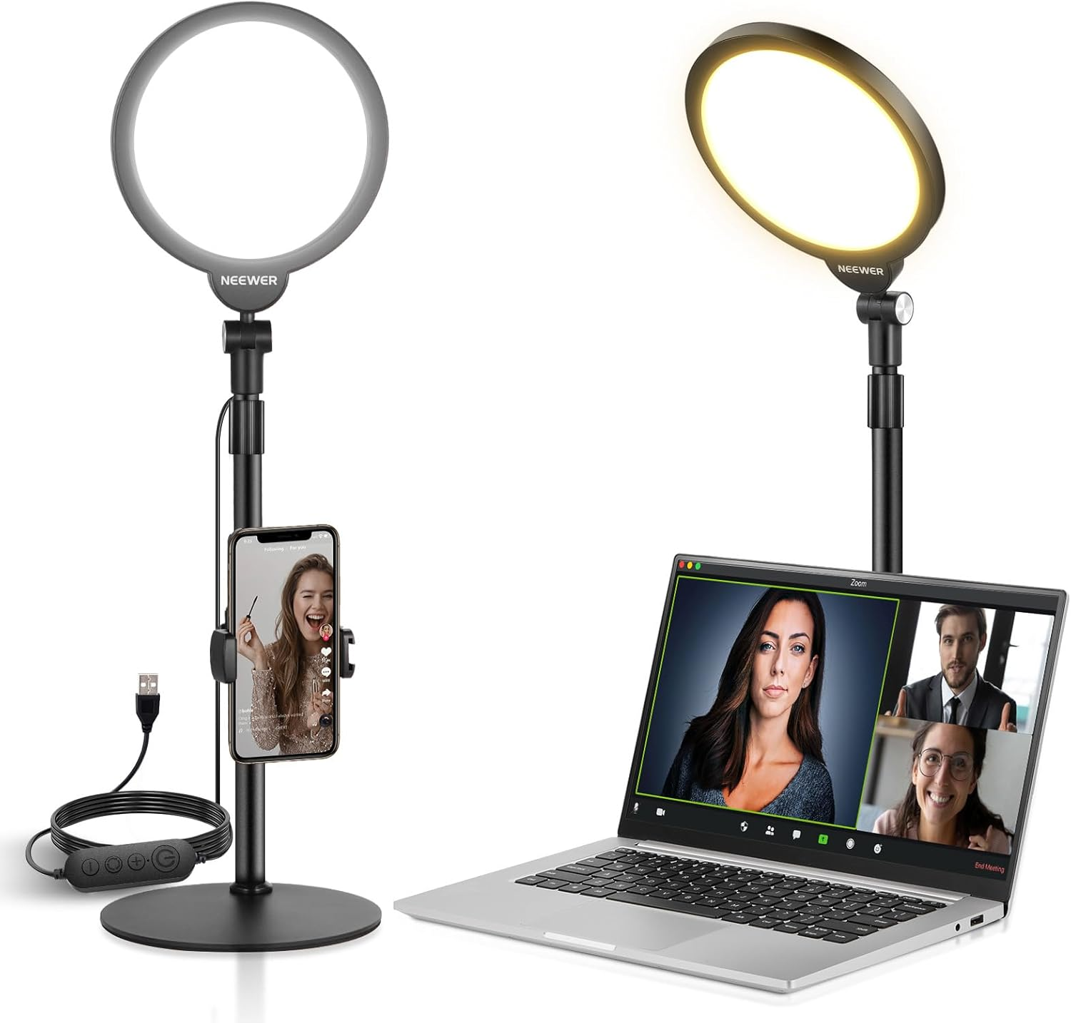 NEEWER Basics 7" Desktop Ring Light for Video Recording, 10W Dimmable Full Screen Key Lighting with Desk Stand & Phone Holder for Iphone Computer Laptop Vlog Live Streaming Video Conference, R06 image number 3