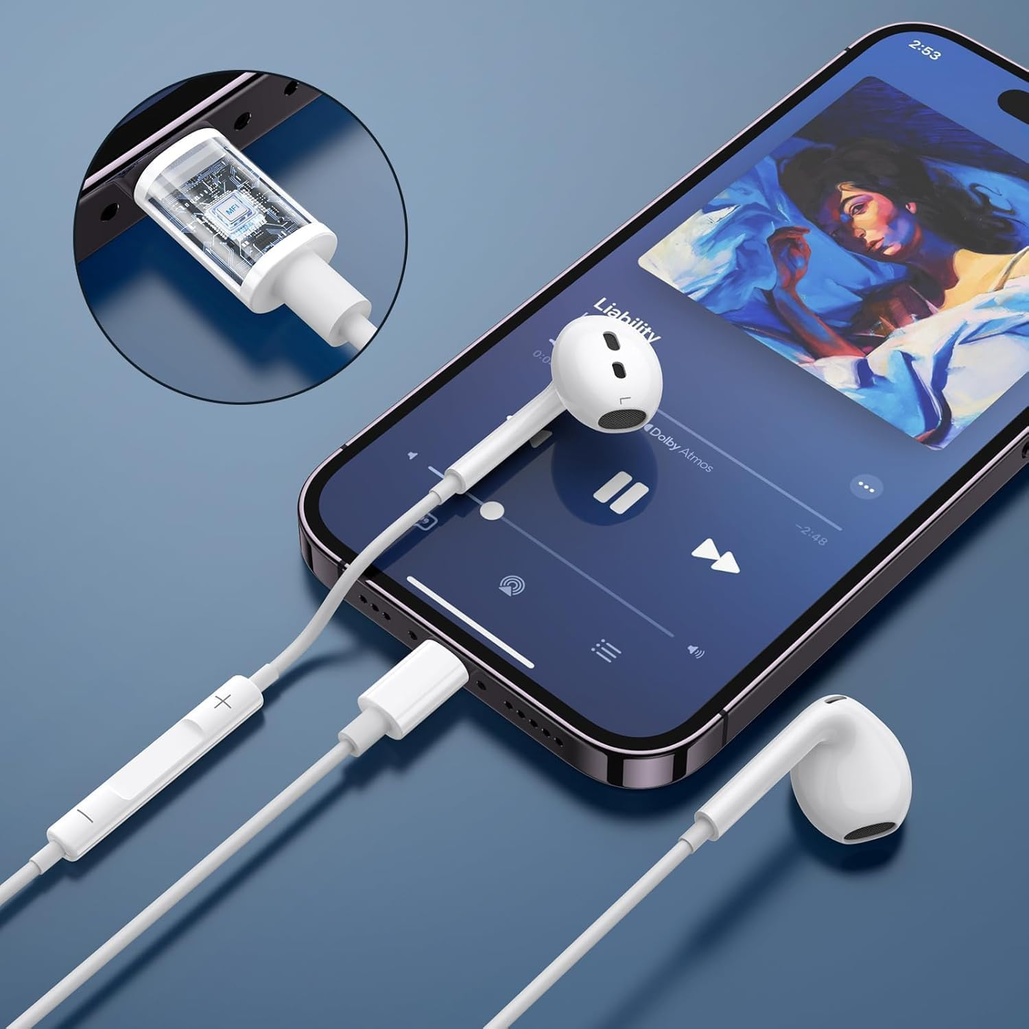 In-Ear Headphones for Iphone 【Apple Mfi Certified】 Noise Cancelling Headphones with Microphone + Volume Control, Compatible with Iphone 14/13/12/11/SE/XS/XR/8/7