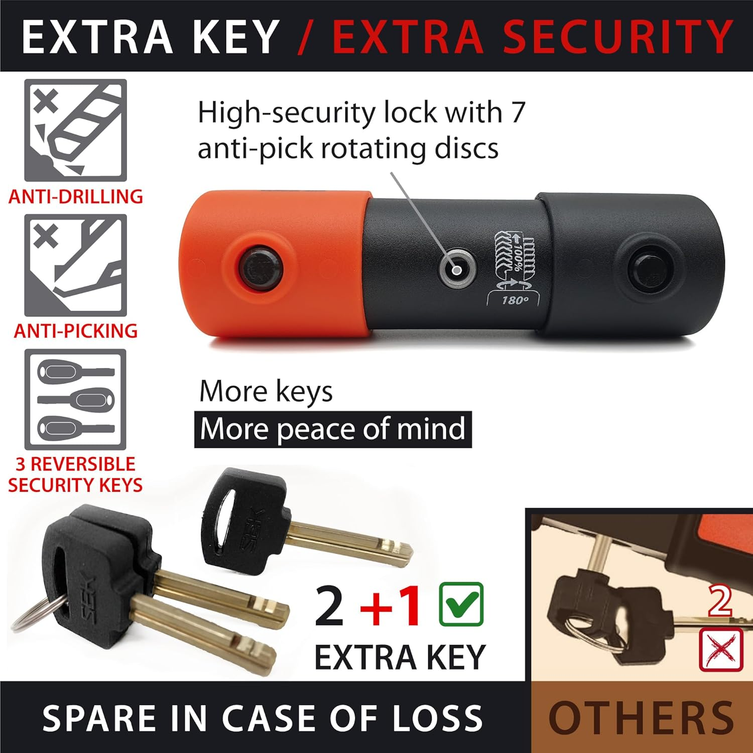 KRASER KR120L Robust U Lock Motorcycle, SRA Approved, Tested High Security, 120X310Mm/4.7X12.2In &Oslash;18Mm/0.7 Shackle Double Locking, Anti-Pick Lock, Heavy Duty anti Theft U Lock for Moto Scooter Ebike image number 3