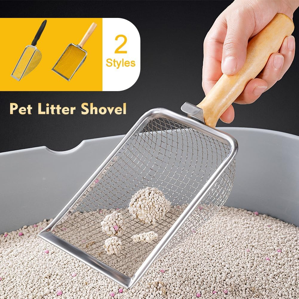 Practical Beach Deep Shovel Home Reptile Dog Stainless Steel Cat Litter Scoop Durable Wooden Handle image number 2