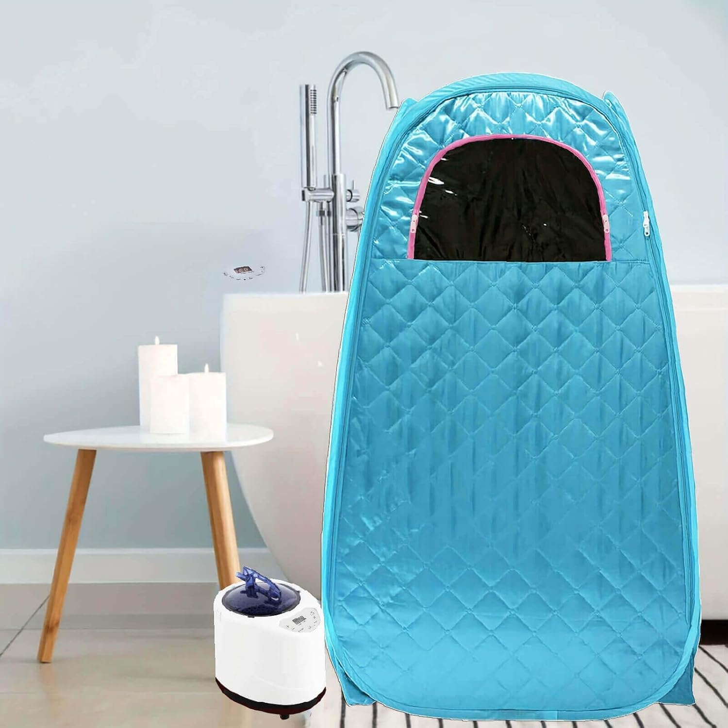 Sauna Tent Portable Steam Sauna Residential Full Size Personal Home Spa,With Remote Control,Foldable Chair, Timer,220V 2L 1000W Blue