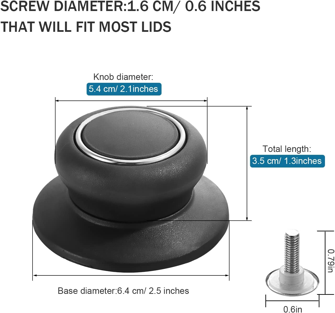4Pcs Universal Pot Lid Top Replacement Knob,Heat Resistant and Prevent Static Electricity,Easy Installation Kitchen Cookware Replacement Pan Lid Holding Handles. (Black) image number 2