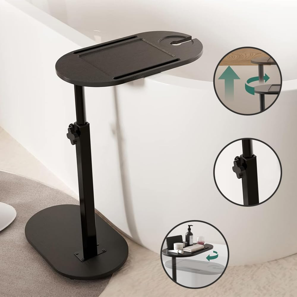 Adjustable Bathtub Table,C Shaped End Table,Removable Storage Rack,Bedside Storage Shelves,Liftable Side Table, Bamboo Tray Tables,For Sofa,Bed,Bathtub image number 2