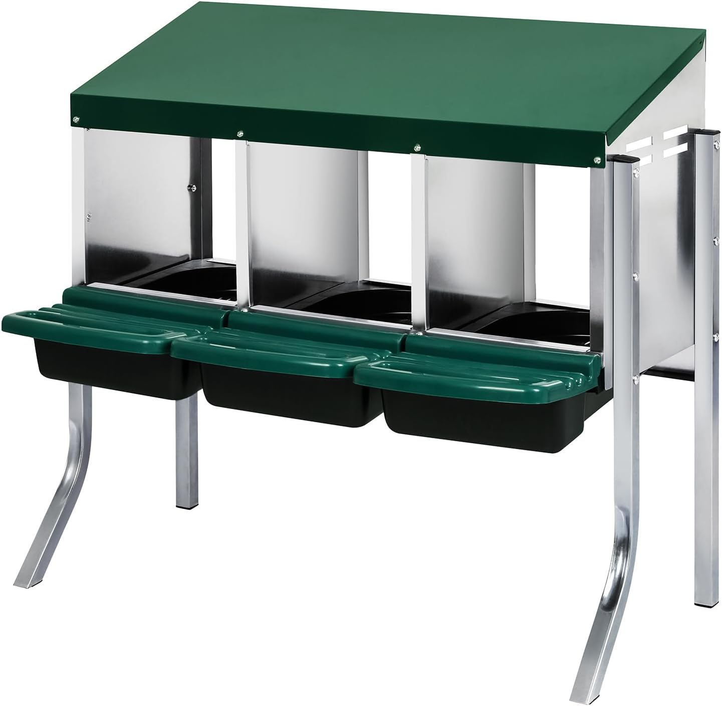 Pawz Chicken Nesting Box Roll Away Hen Laying Boxes House, Chicken Hen Coop 3 Hole, Hen Laying Box with Galvanised Metal Plastic Vents Lid, Chook Nest Coop Perch Roost Poultry Egg Brooder