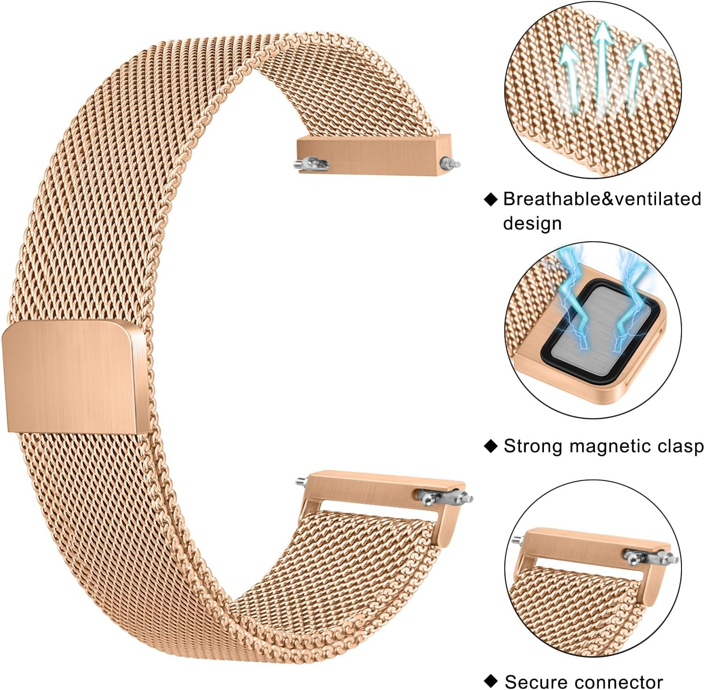 Metal Stainless Steel Band for Garmin Vivoactive 5 Band, Garmin Venu 2 plus Bands Women Men, 20Mm Adjustable Comfortable Magnetic Milanese Replacement Strap for Garmin Vivoactive 5/3/3 Music/Active 5 - Rose Gold image number 5