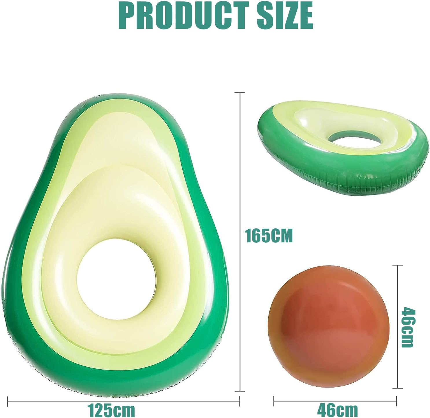 LATERN Giant Inflatable Avocado Float, 165 Cm Large PVC Swimming Pools Float Lounge Beach Floaty with Water Ball for Children Adults Pool Beach Party Toy image number 3