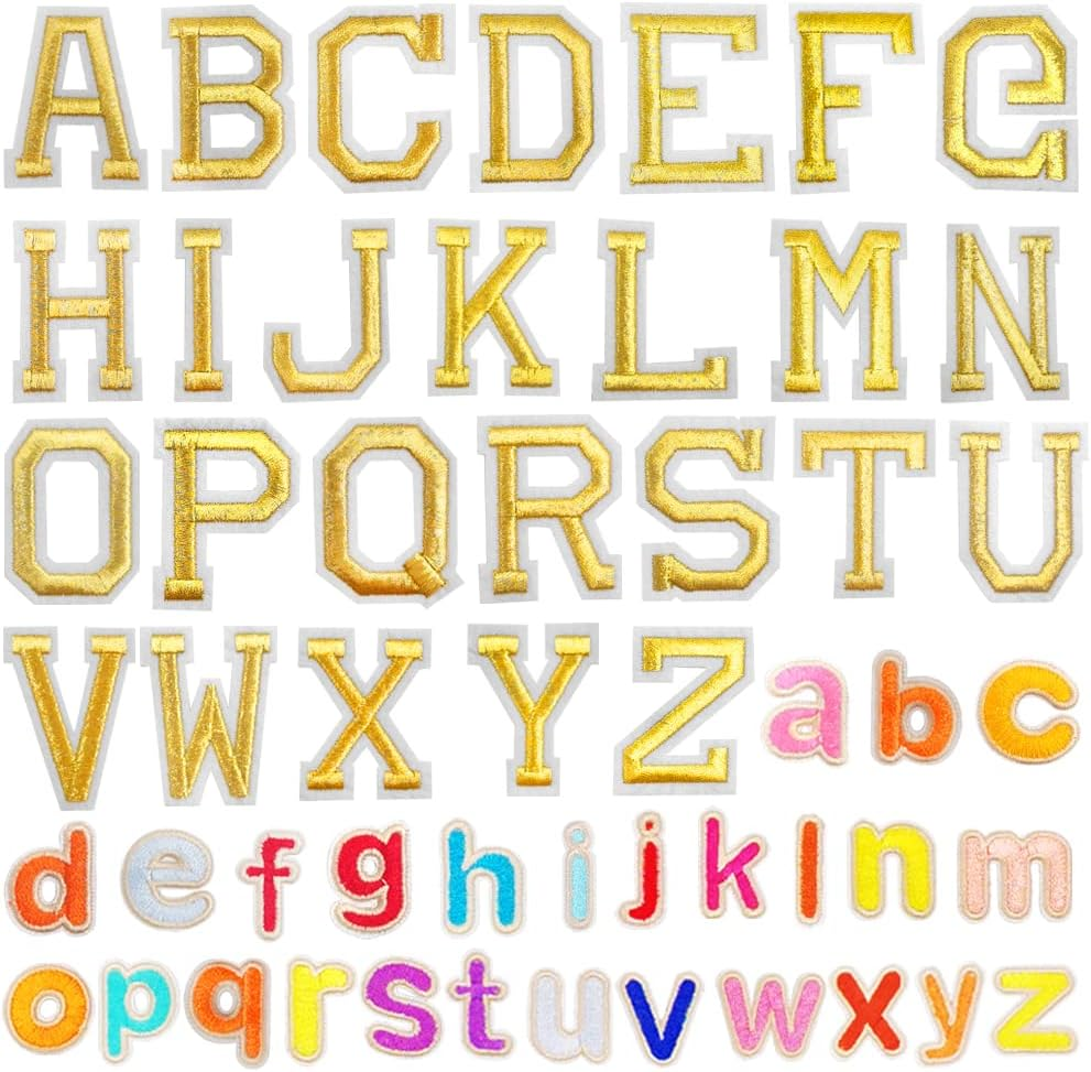 52 Pcs Embroidered Iron on Letters for Clothing - Gold & Multicolor A-Z Alphabet Patches - Easy Apply with Iron or Sew - for Hats, Shirts, Bags, Jeans by Sourceton image number 5