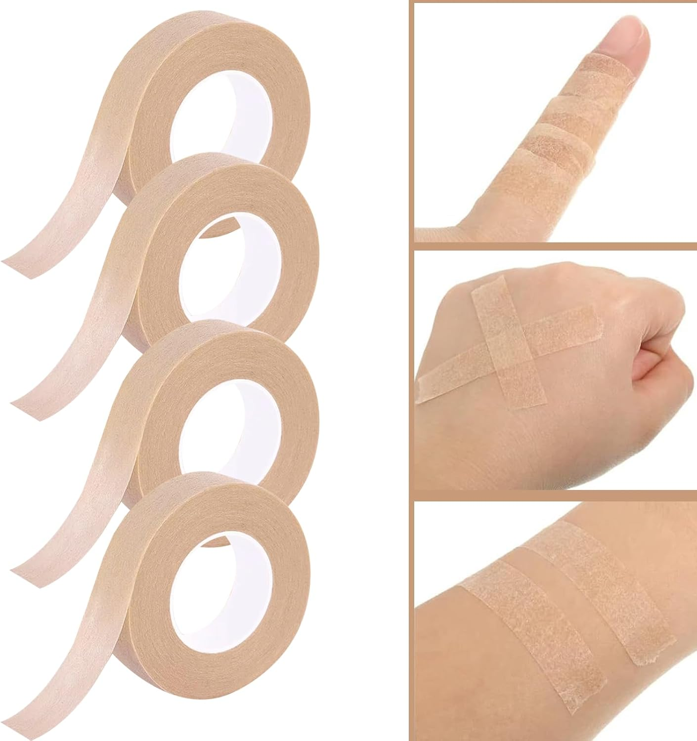 4 Rolls PE Micropore Medical Paper Tape Roll 1.25Cm X 9.14M, Flexible & Breathable Medical Tape for Eyelash Extensions Wound Sensitive Skin Injuries Swelling Sports (Skin) image number 4