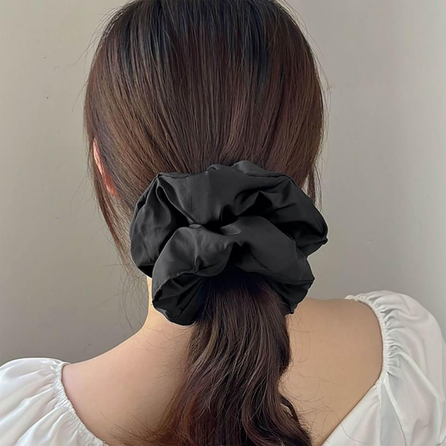 Inateannal Vintage Satin Silk Hair Bobbles Large Satin Elastic Hair Bobbles Black Large Satin Hair Bobbles Scrunchy Oversized Thick Hair Bobbles Satin Ponytail Holder Hair Bands image number 1