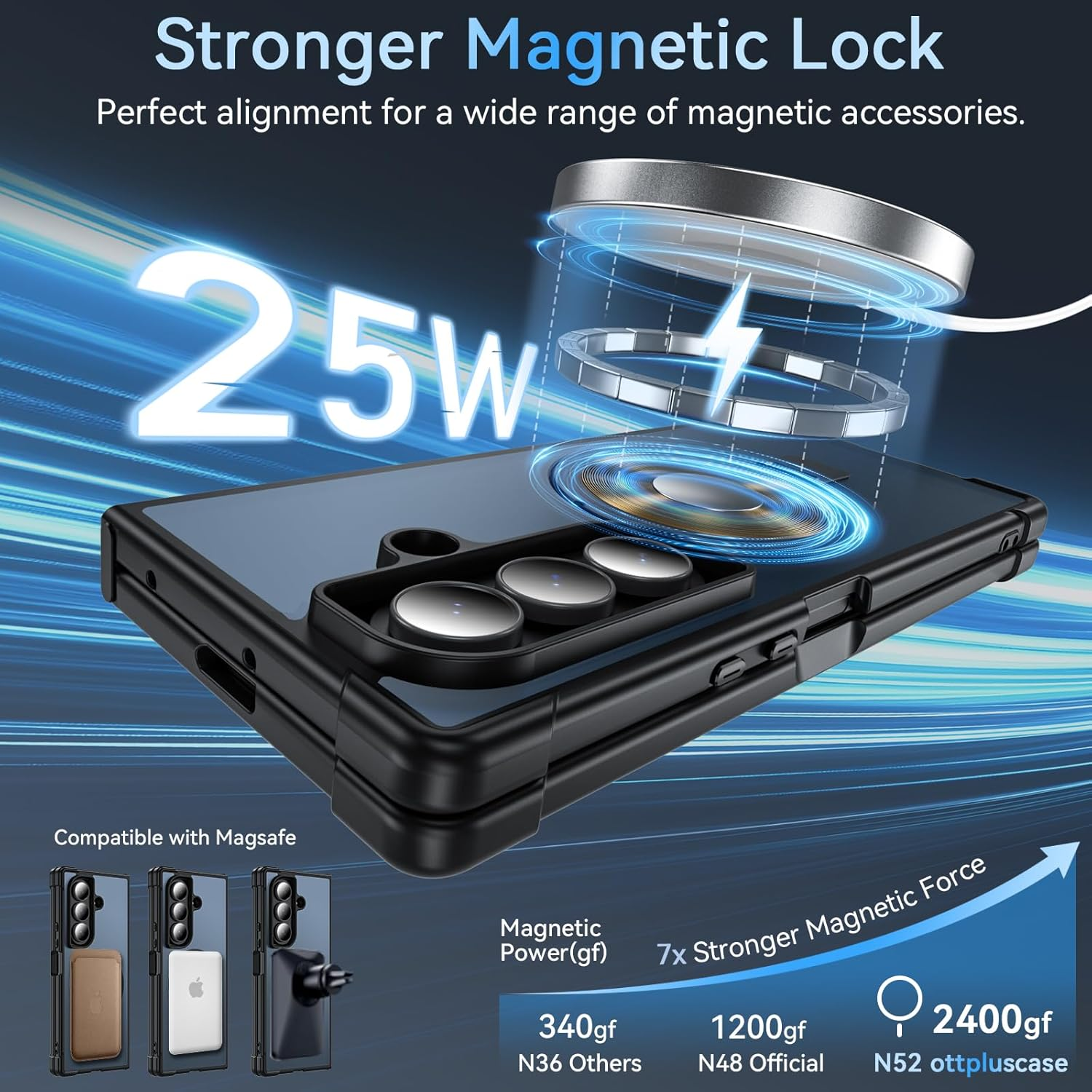 Ottpluscase Magnetic for Samsung Galaxy Z Fold 7 Case with Adjustable Stand, Compatible with Magsafe, Military Standard Protection, Translucent Matt Mobile Phone Case for Samsung Fold - Black image number 7