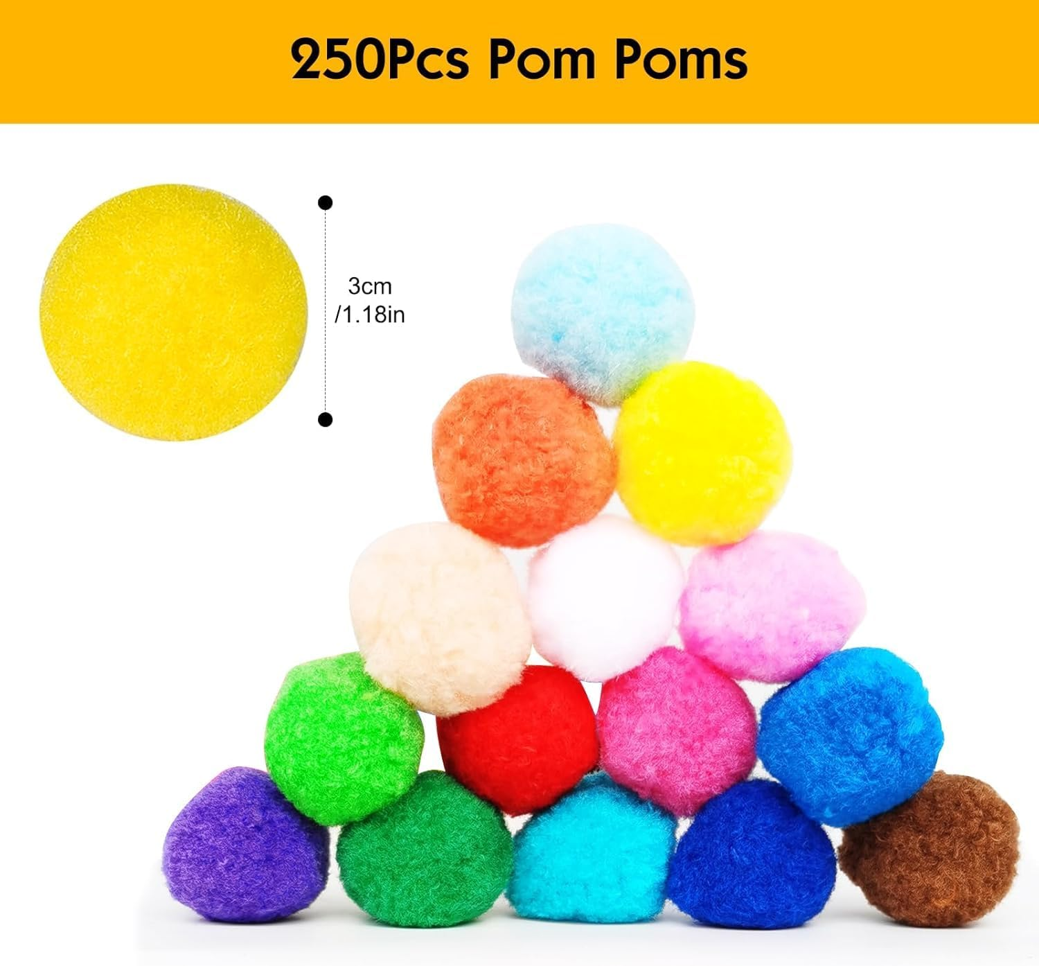REJOECE 250 X 3 Cm Pompoms for Crafts, Pompom the Great, Pompom Colour, DIY Craft Creative Oven for Adults and Pets - 15 Colours image number 6