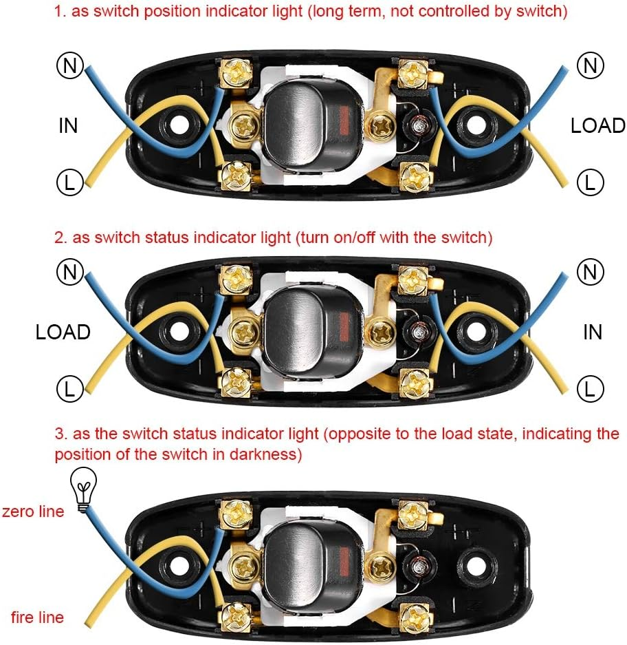Cable Switch, AC 250V 10A Inline ON/OFF Table Desk Lamp Cord Cable Switch with LED Indicator Light Hanging Wall Lights ON/OFF Switch(Black) image number 5