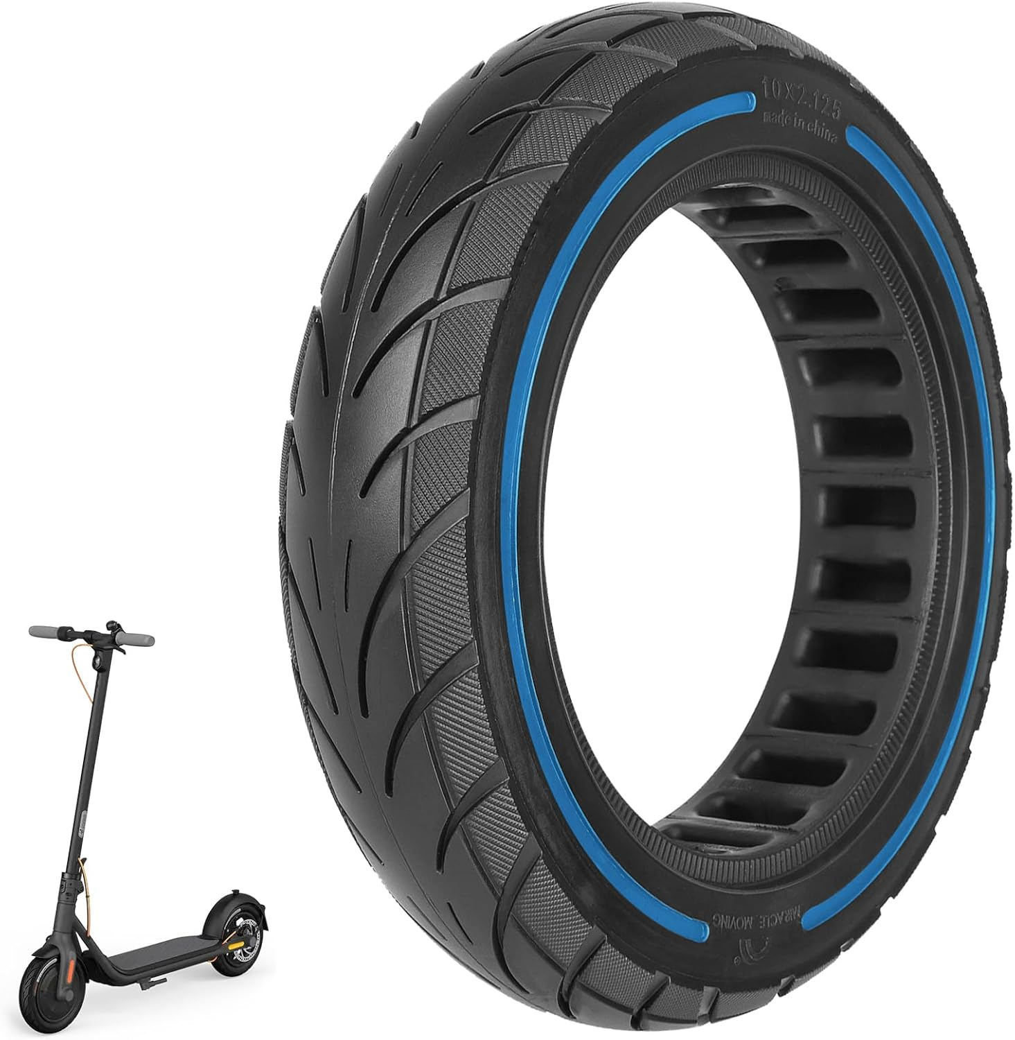 VOLOHAS 10 X 2.125 Solid Tyres 250 X 54 Solid Tyres for Xiaomi 4Pro/4Lite/Ninebot Uifi/F20D/F30D/F40D/F40E Electric Scooter, 10 Inch Solid Rubber Tyres, Highly Elastic Replacement Tyre (Blue, 1 Piece)