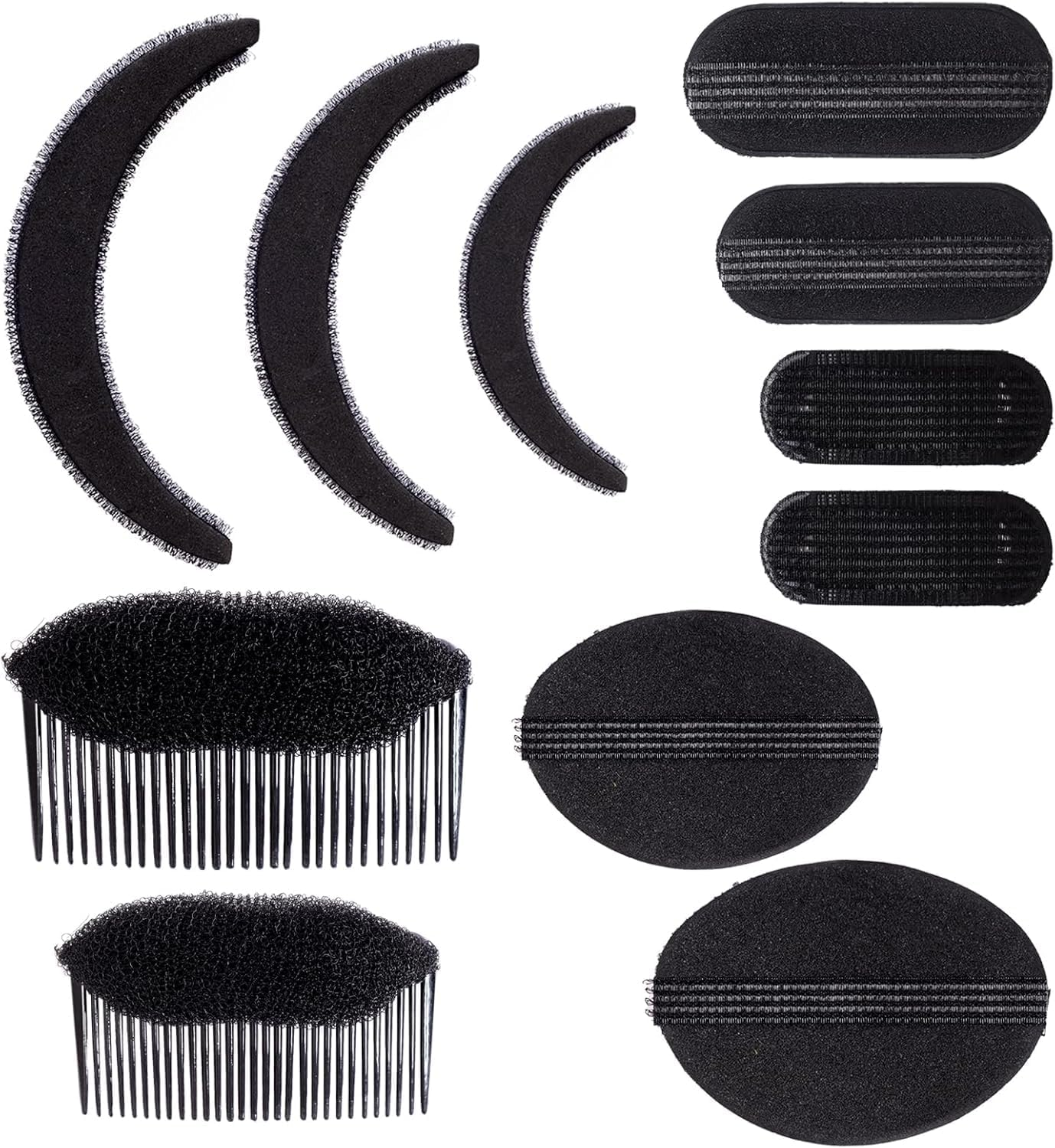 11Pcs Volume Hair Accessory Bases Set,Bump It up Inserts, Styling Tools, Combs & Clips for Women, Sponge Hair Bun Updo DIY Hairstyles for Effortless Volume & Stylish Looks