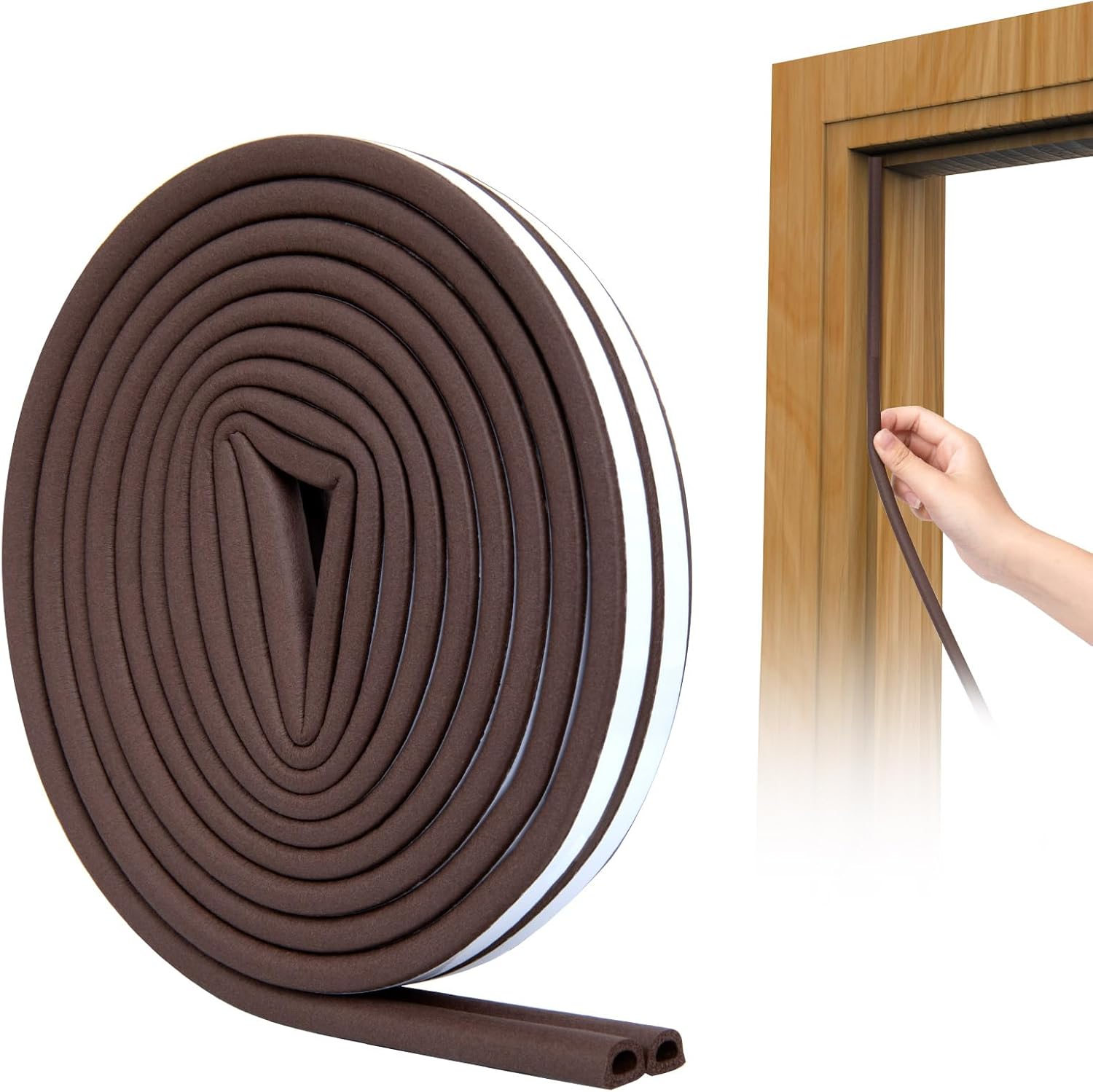 SUNMON D-Type Strip Door Weather Stripping Door Seal Self Adhesive Foam Soundproofing for Doors and Windows, Oundproofing Weatherstrip Gap Collision Avoidance (White)