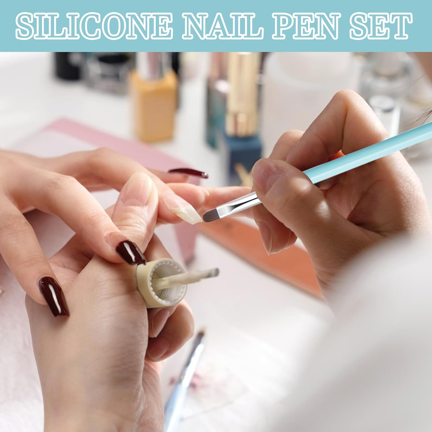 Silicone Nail Tool, Silicone Nail Dotting Tools Brush, Detail Gel Sculpture Manicure Kit Liner Brush for Salon Home Travel image number 6