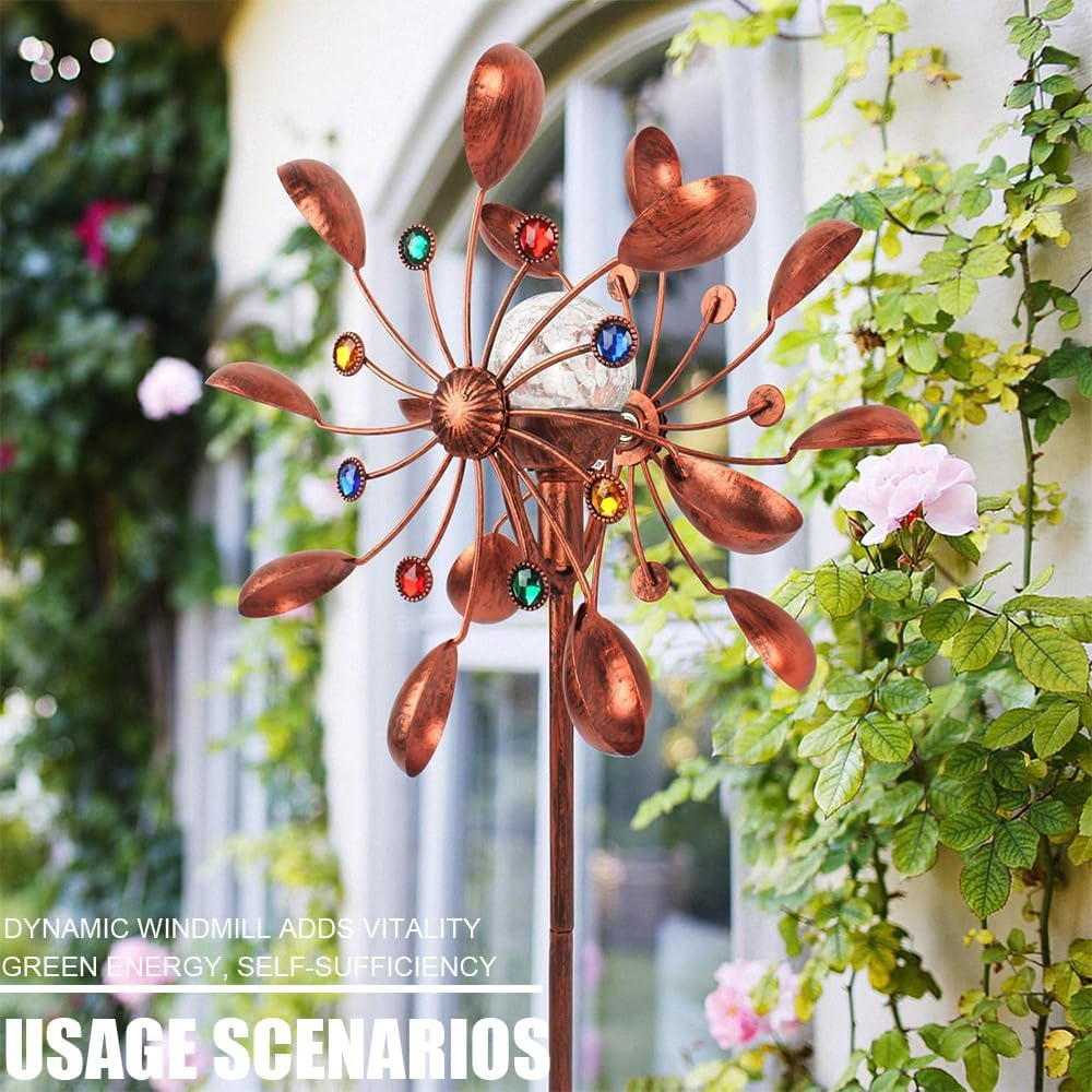 Solar Wind Spinner,Wind Catchers Spinner,Metal Garden Spinner,Patio Iron Windmill,Solar Winnowing Machine,For Outdoor Yard Patio Lawn Garden Decorations, Double Windmill Spinner image number 2