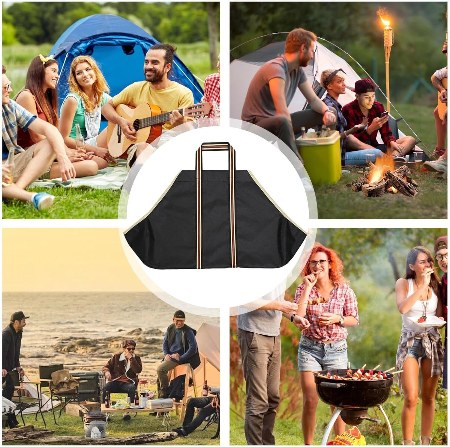 Firewood Tote Bag | Waterproof Firewood Bag with Handles,Firewood Tote Carrier, 28.3 X 17.7 Inch Firewood Storage Bag, Fireplace Stove Accessories image number 1