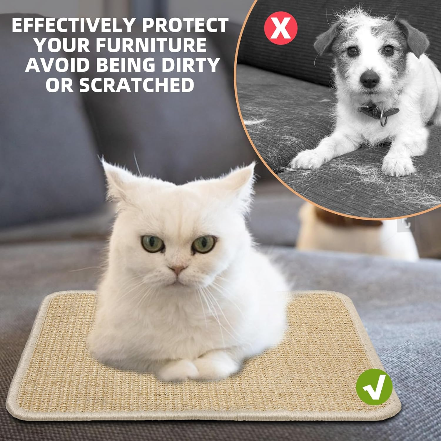 Uotey 2-Piece Sisal Scratching Pad, Natural Sisal Cat & Rabbit Scratcher, Small Animal Scratch Pad Rug, Indoor Horizontal Cat Scratching Mats, Furniture Protector (Beige) image number 1