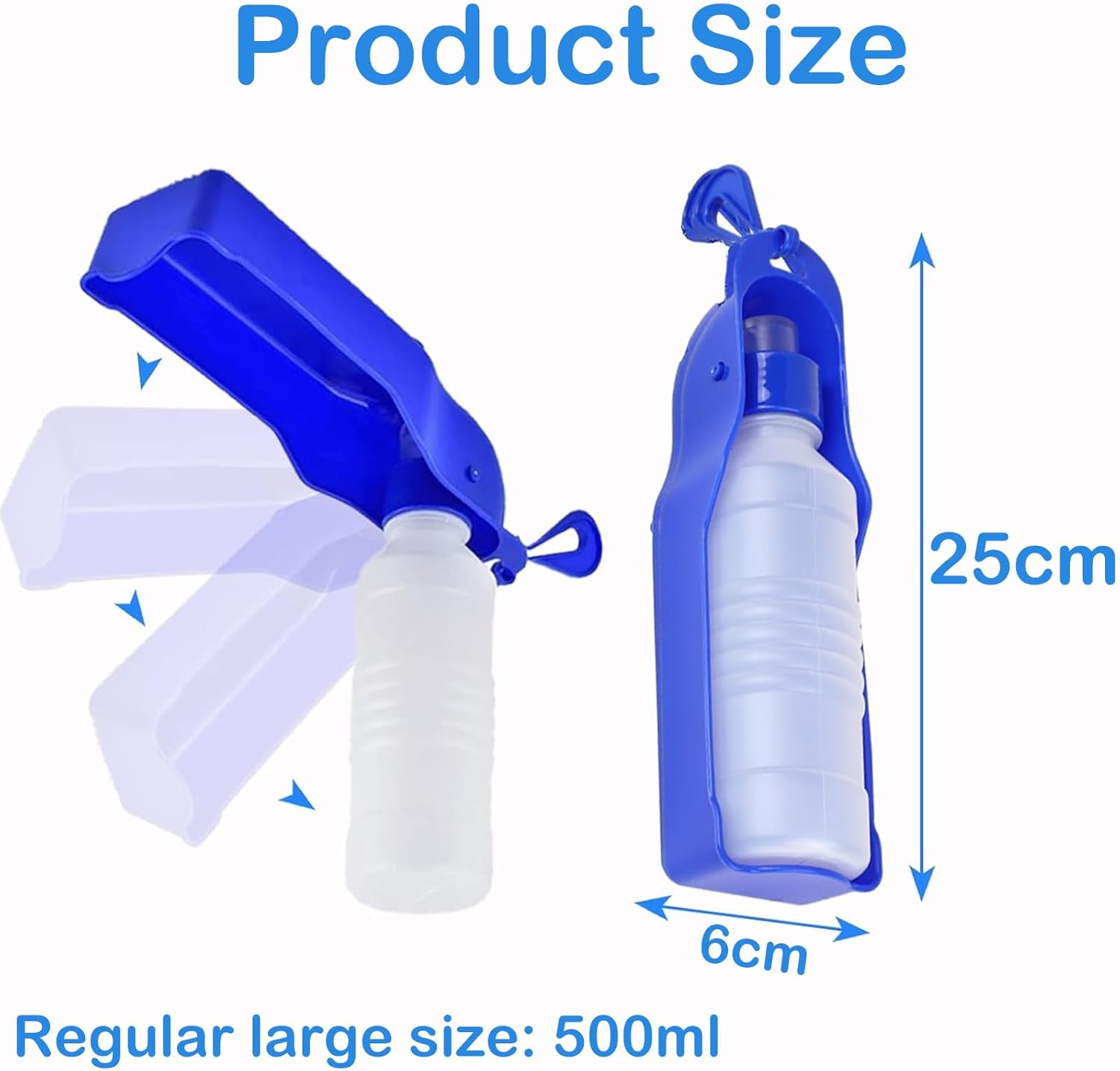500 Ml Dog Water Bottle with Foldable Drinking Cup, Portable Travel Water Bottle, Water Bottles for Dogs, Pet Drinking Bottle, Suitable for Pets When Hiking and Camping Outdoors image number 4
