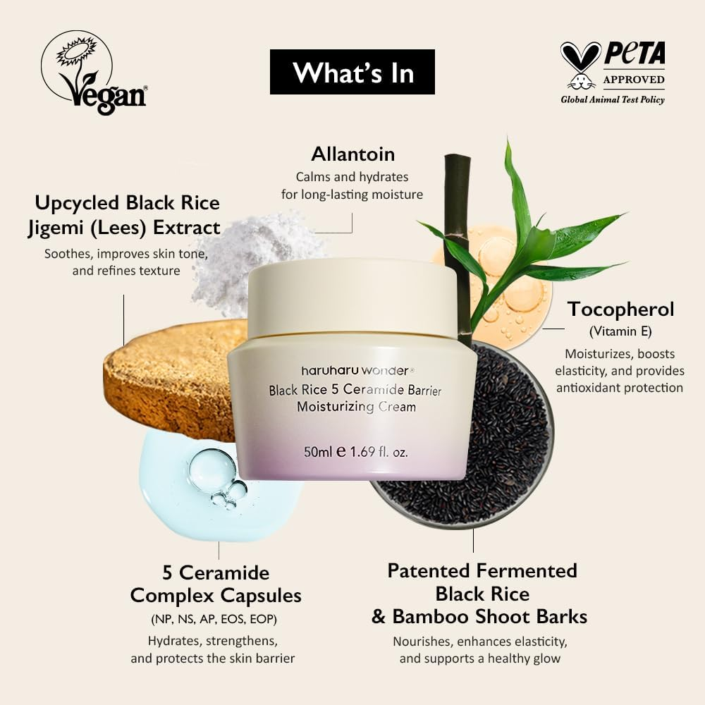 HARUHARU Wonder Black Rice 5 Ceramide Barrier Moisturizing Cream, Daily Skin Barrier Care, Long-Lasting Hydration, Soothing & Nourishing, Ceramide Capsules, Korean Skincare 50Ml image number 1