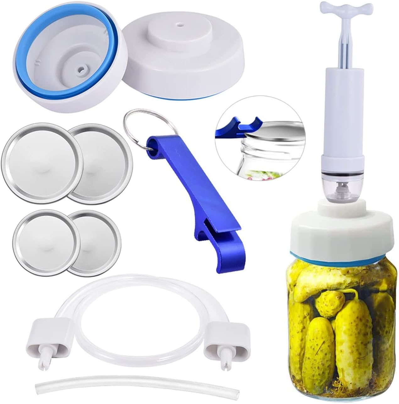 Mason Jar Vacuum Sealer,Jar Vacuum Sealer Kit for Foodsaver with Accessory Hose for Wide & Regular Mouth Mason Jars,With Manual Portable Vacuum Pump and Lid Opener,Kitchen Tools