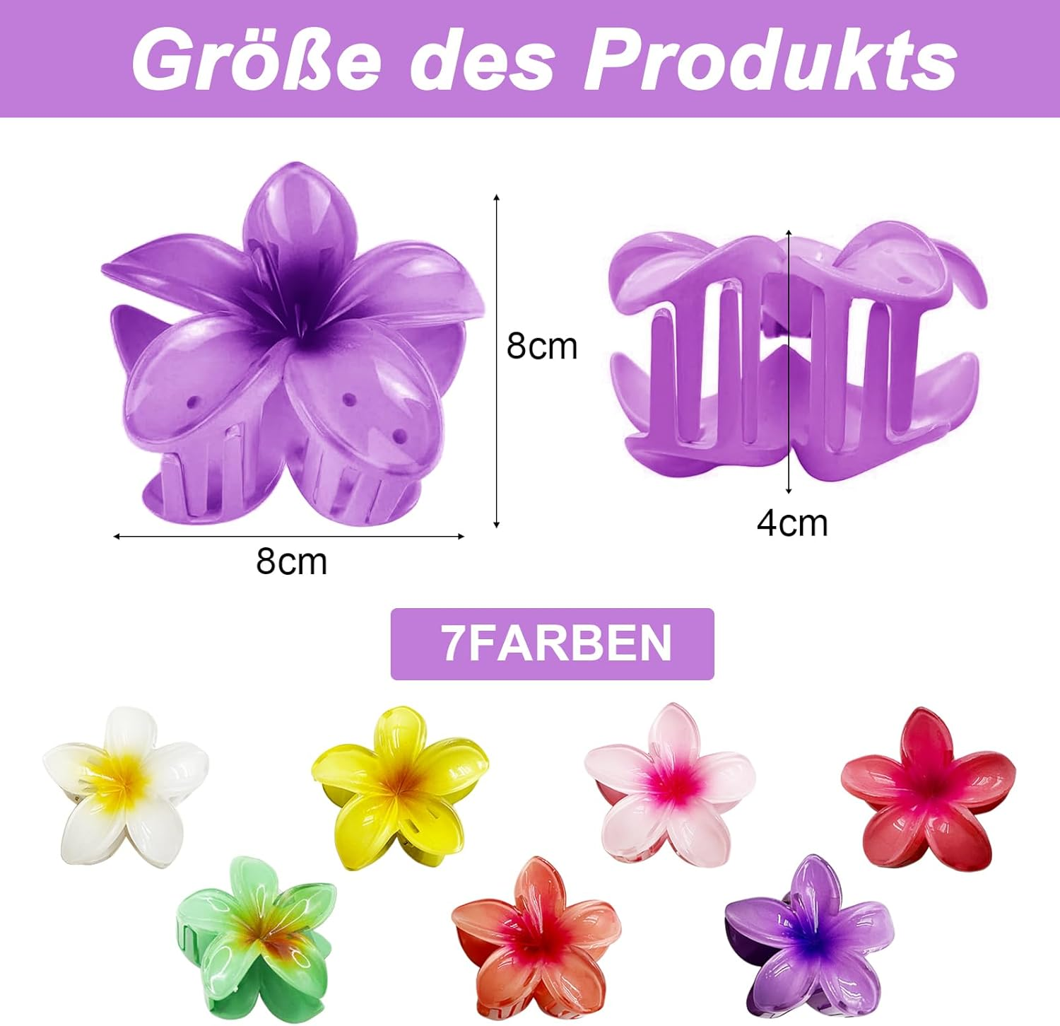 Flower Hair Clips, Pack of 8 Flower Hair Clips, Hawaiian Flower Claw Clips, Large Hair Clips, Non-Slip Flower Hair Clips for Women, Girls, Gifts (8 Colours) image number 4