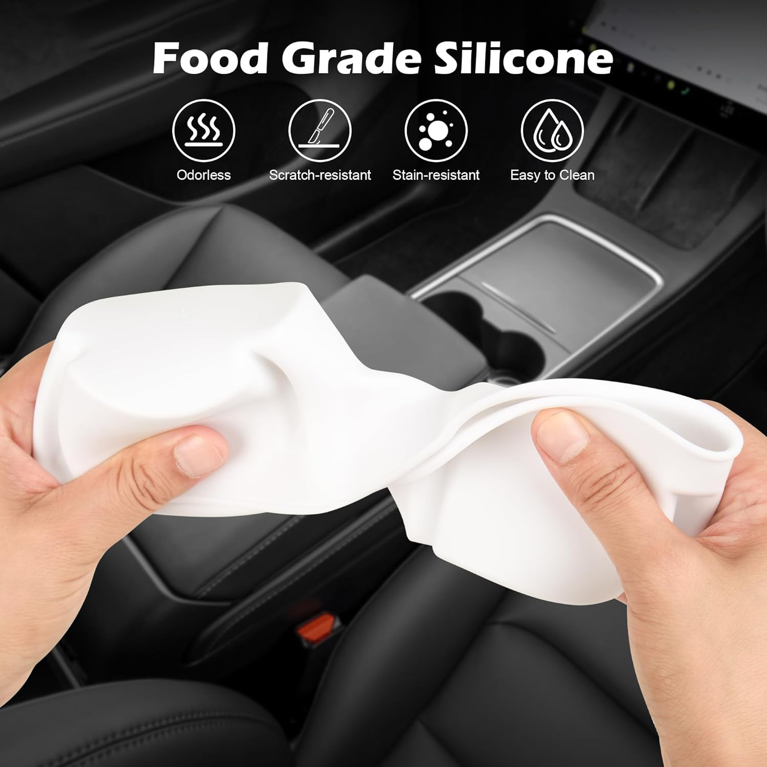 Frani Center Console Cup Holder Designed for Tesla Model 3 2021-2023 Model Y 2021-2024,Tesla Interior Center Console Accessories White - Blue image number 2