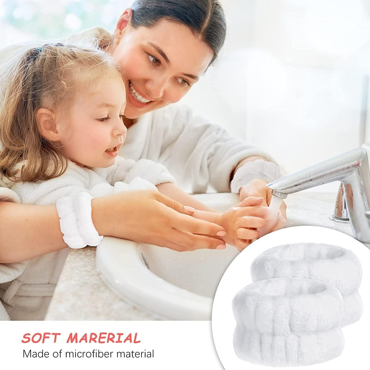 Yharnamite 4 Pairs Microfiber Wrist Wash Towel Bands, Face Wash Wristbands, Elastic Wristbands for Makeup, Yoga, Sports, Shower, Spa image number 6