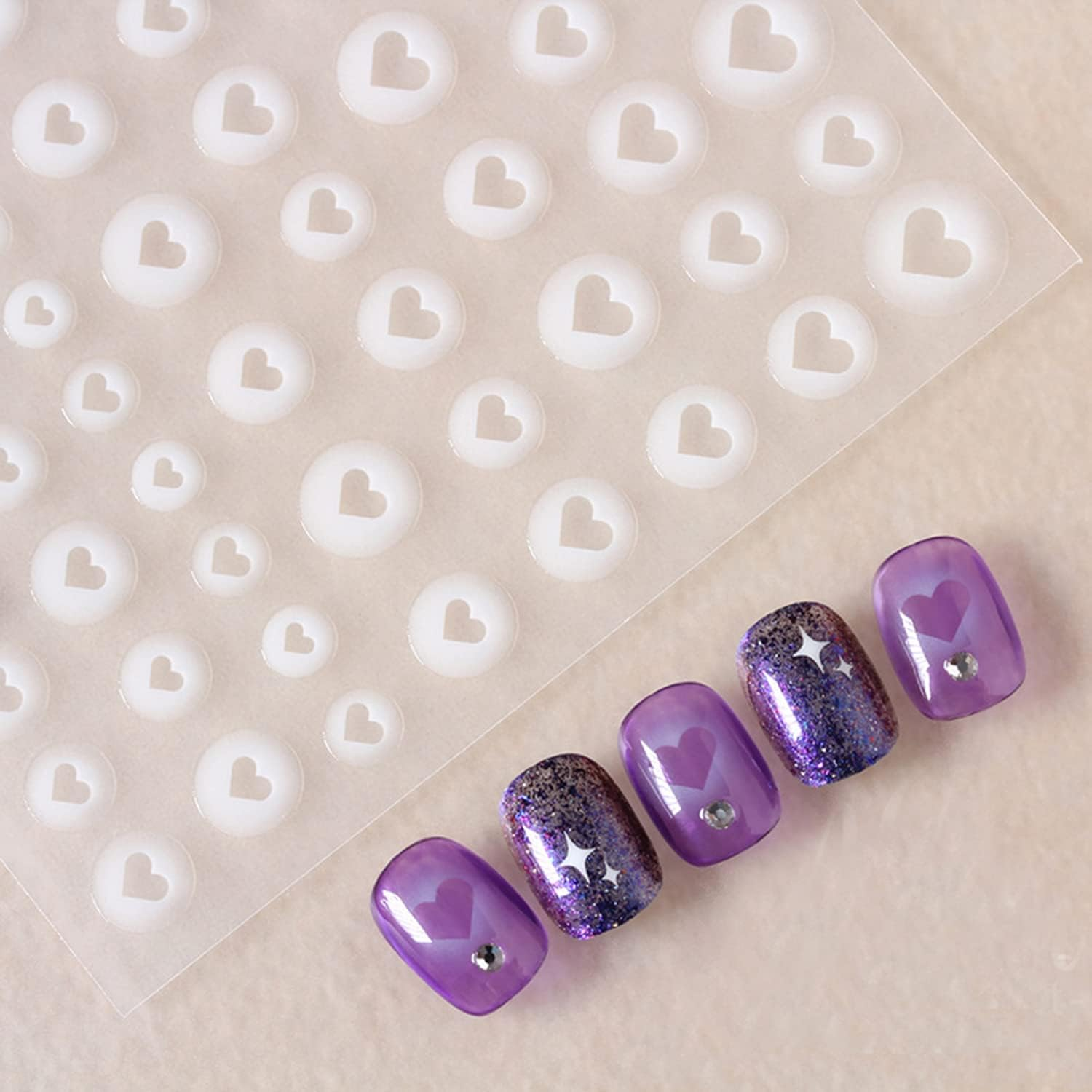 Love Heart Nail Art Sticker Decals 3D White Halo Dyeing Nail Tips Semi Transparent Hollow Out Design Fashion Charm DIY Toenails Nail Tattoos for Women Girls Manicure Nail Decoration (1 Sheets)