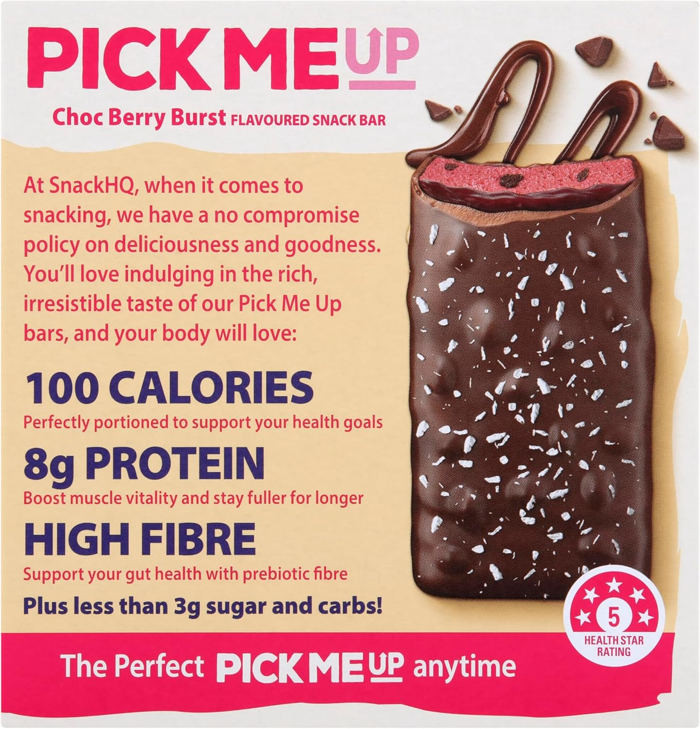 Pick Me up Choc Berry Burst 8G Protein Bar, Healthy Snacks, High Fibre Protein Bars, Low Sugar Protein Snacks for On-The-Go Energy image number 3