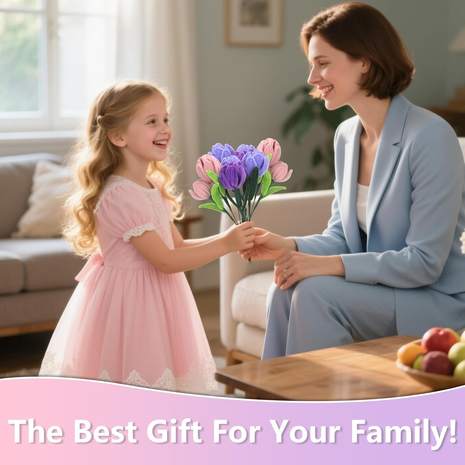 400 Pcs Pipe Cleaners Craft,4 Assorted Colors Pipe Cleaners Bulk, Chenille Stems for DIY Flower Making Kit with Floral Wires, Gardening Tape,Stamen& Ribbon(Purple) image number 2