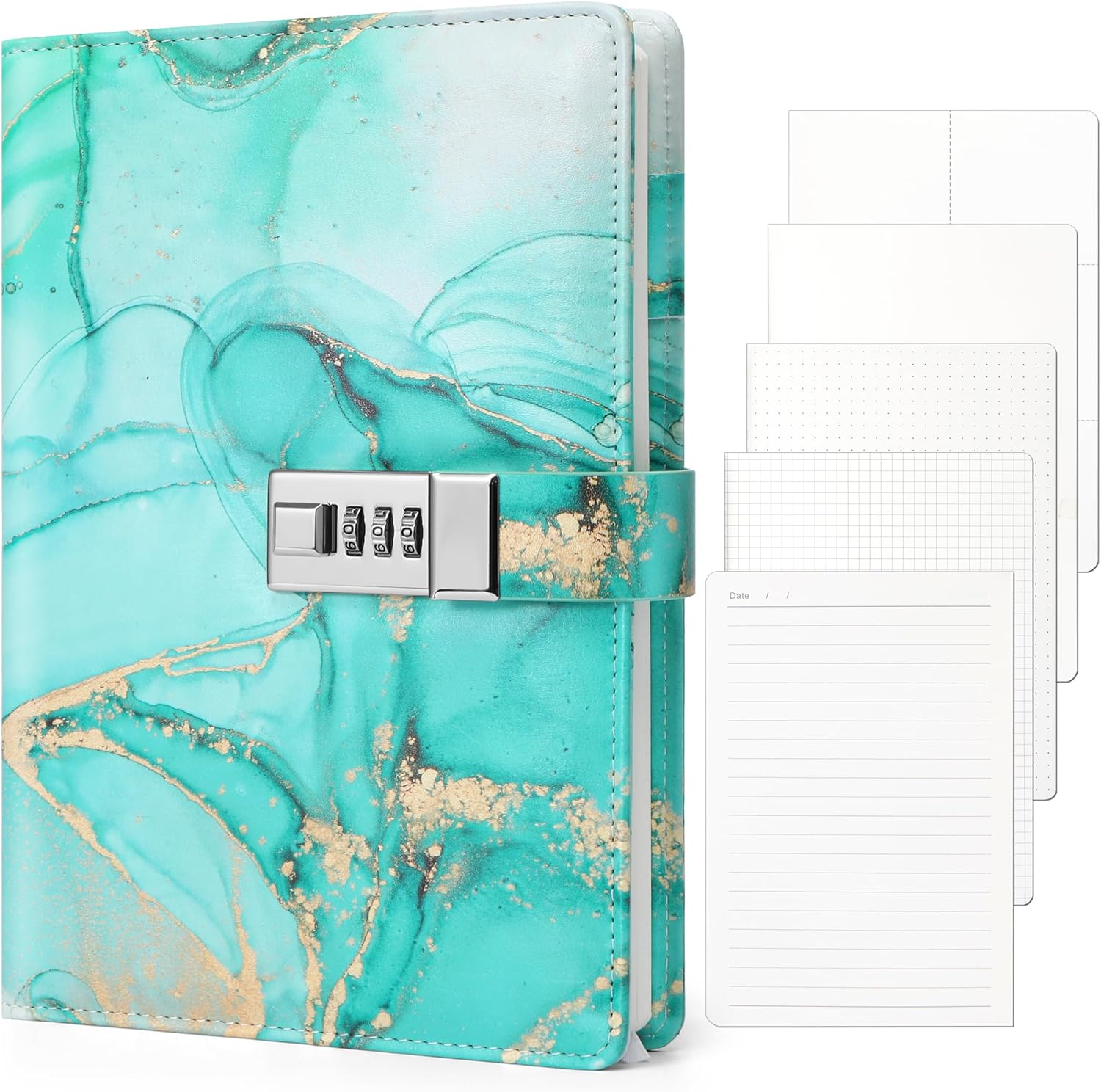 Toplive Marble Diary with Lock for Girls and Women, A5 Secret Journal with Lock, PU Leather A5 Password Notebook, Lockable Journal Diary Planner, for Girls Women, Marble Pink