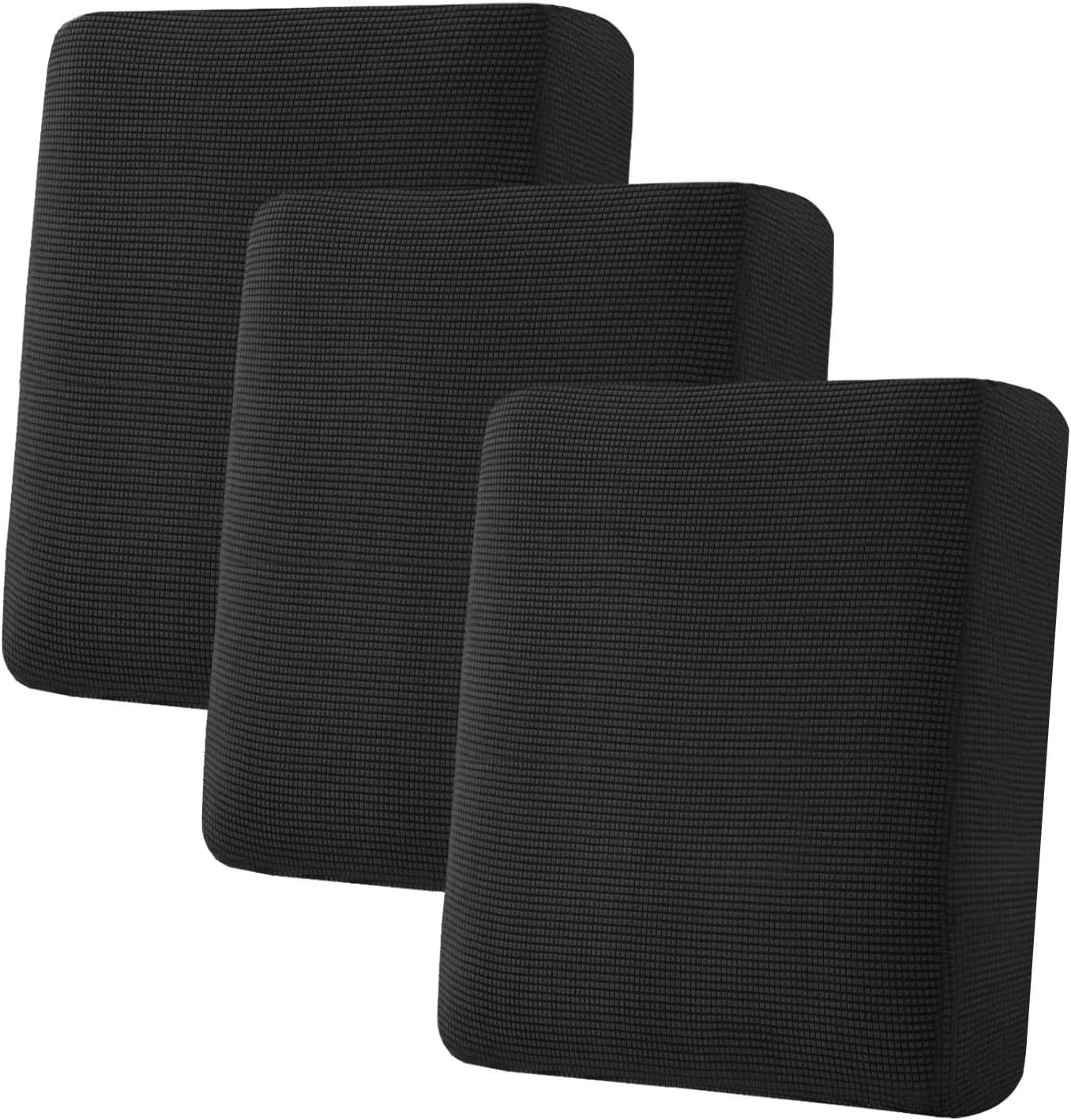 H.VERSAILTEX High Stretch Individual Seat Cushion Covers Sofa Slipcovers Couch Cushion Protector Sofa Covers Rich Jacquard Textured Twill Fabric (3 Pack for 3 Cushion, Black) image number 4