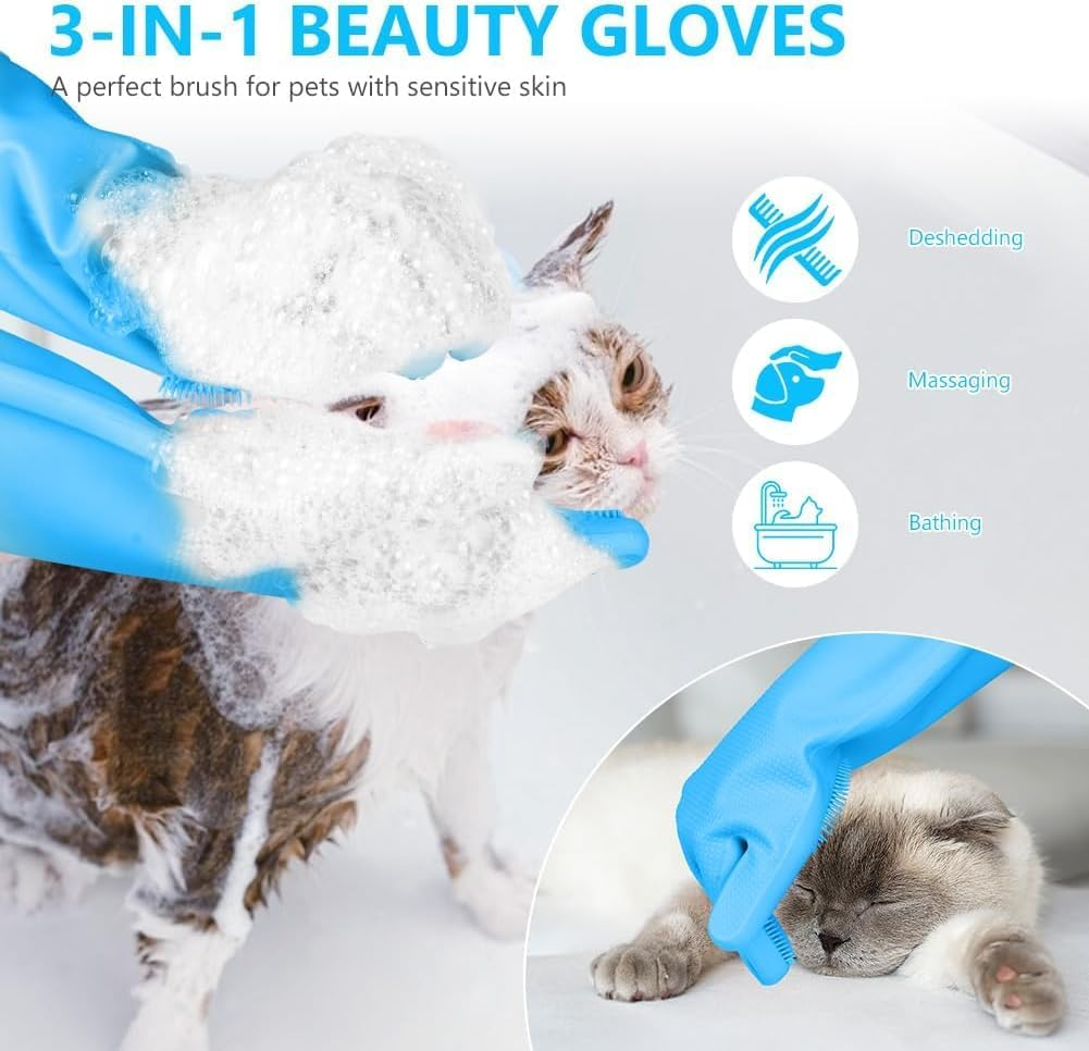 Pet Grooming Gloves -Heat Resistant Silicone Gloves with High-Density Teeth- Massage Mitt with Enhanced Five Finger Design - Efficient Deshedding Glove for Dogs, Cats image number 5