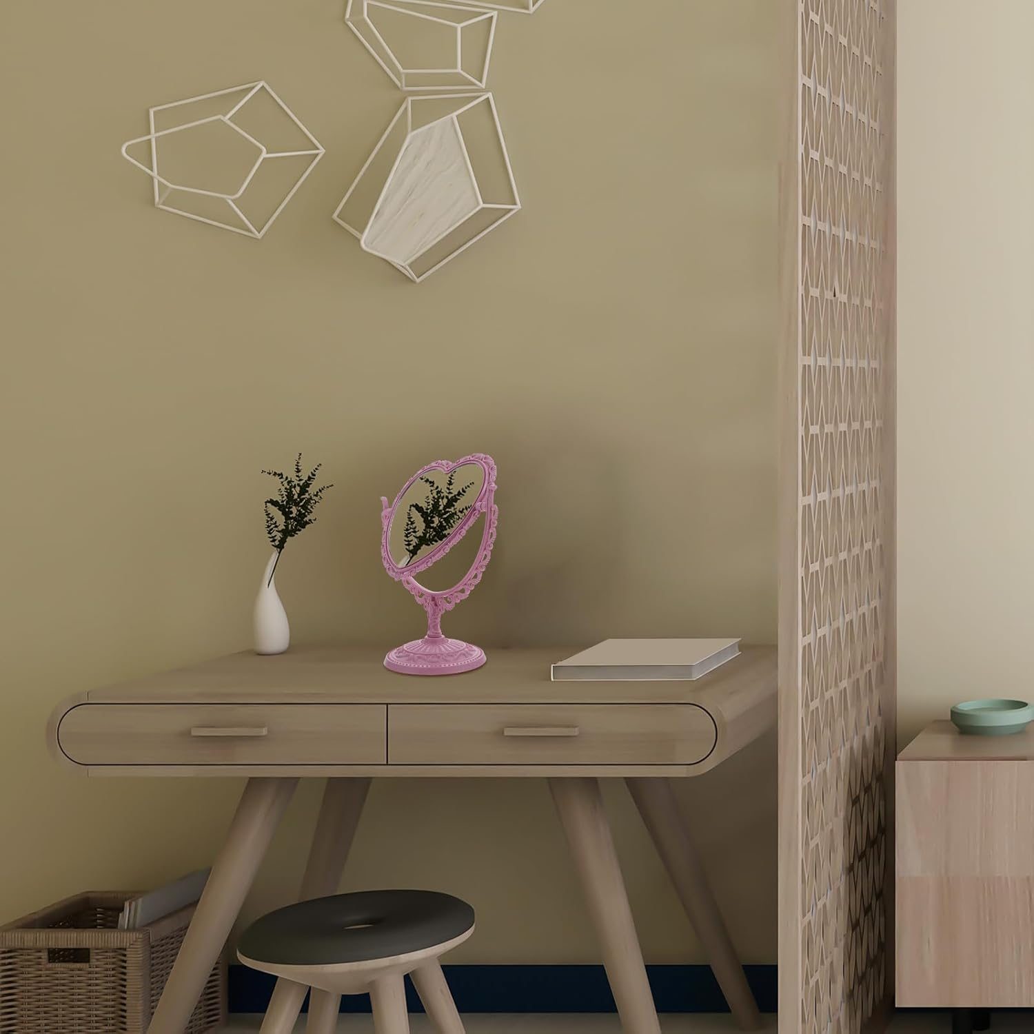 STAHAD Rotating Double-Sided Heart Shape Vintage Makeup Mirror, Pink Desktop Table Mirror for Women&rsquo;S Vanity and Dressing Table image number 2