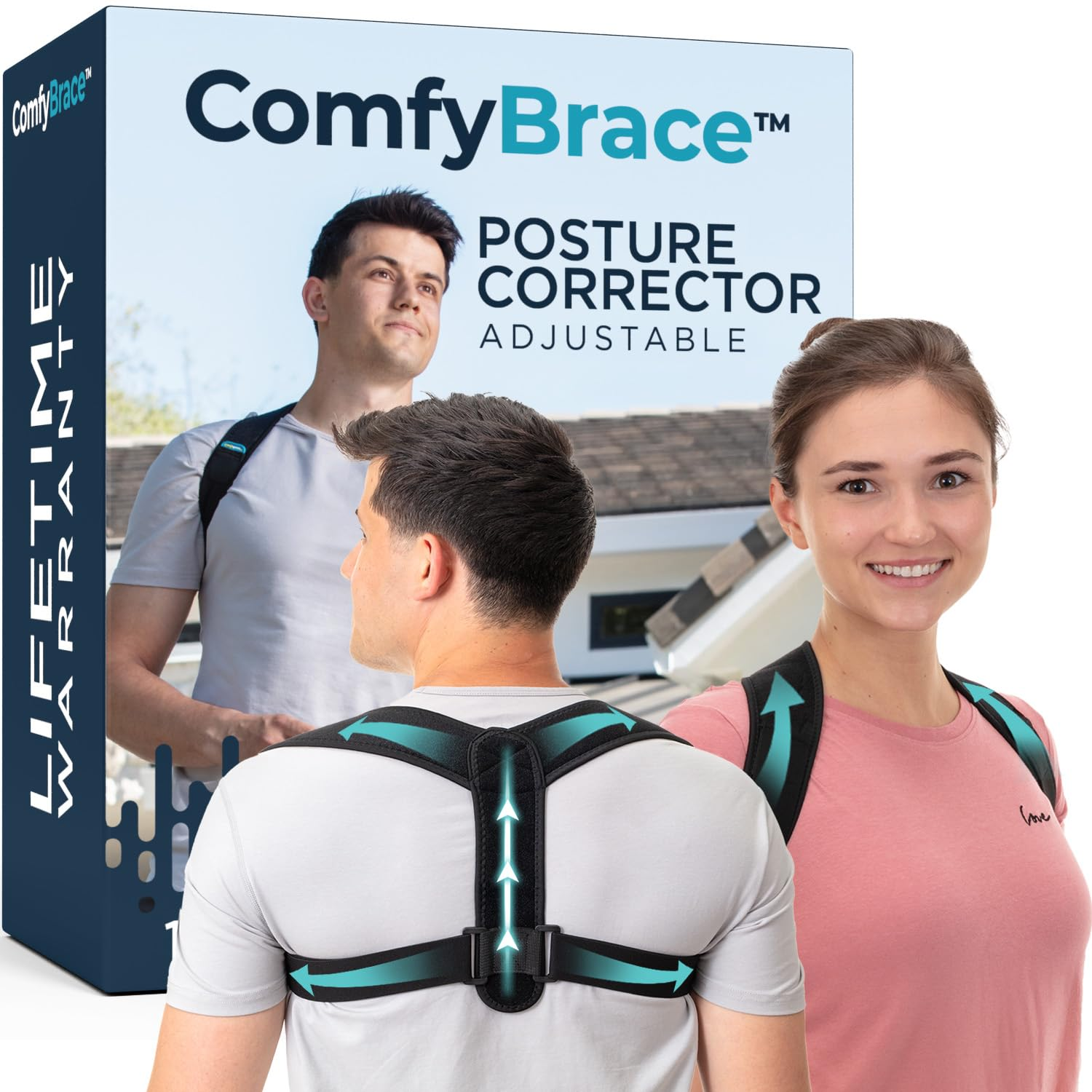 Posture Corrector for Women and Men, Caretras Adjustable Upper Back Brace for Clavicle Support image number 1