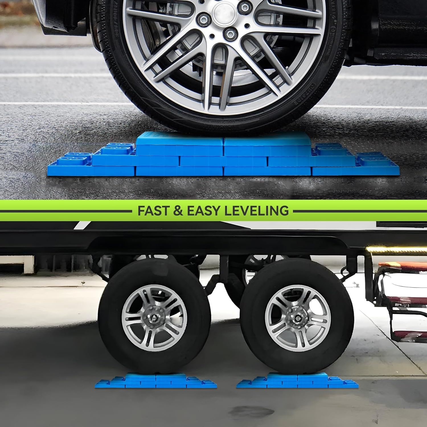 RVMATE RV Leveling Blocks 12 Pack, Heavy Duty Camper Leveling Blocks, Leveling Blocks for Rvs, Reduce Trailer Movement, Great for Single and Dual Wheels image number 5