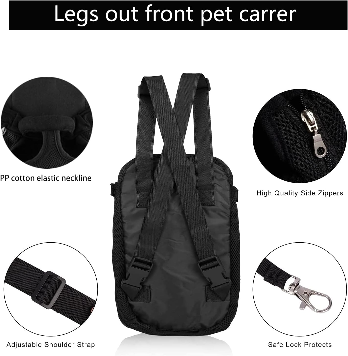Pet Carrier Front Pack - Adjustable Pet Front Cat Dog Carrier Backpack Travel Bag, Legs Out, Easy-Fit for Traveling Hiking Camping for Small Medium Dogs, Size L, Black image number 4