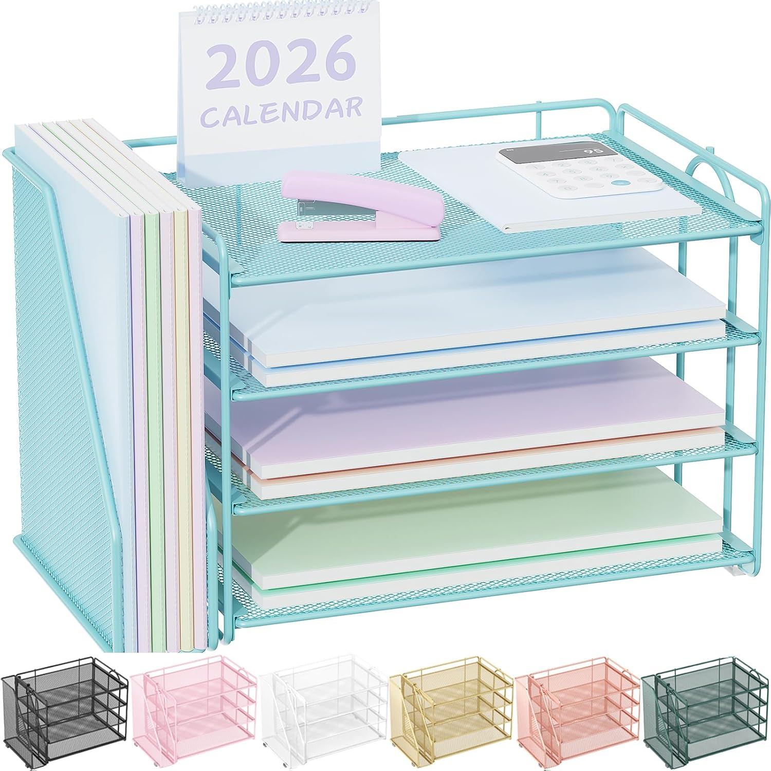 Spacrea Desk Organizers and Accessories, Paper Organizer for Desk with File Organizer, Desk Accessories & Workspace Organizers for Catalog & Reference Racks (Black)