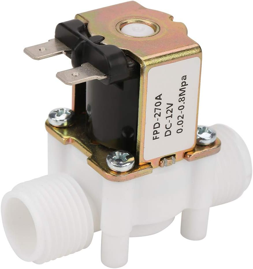 Jimdary FPD-270A 12V Plastic & Brass Solenoid Valve, G1/2 'NC' for Washing Machine, Water Dispenser & Garden Spray Irrigation