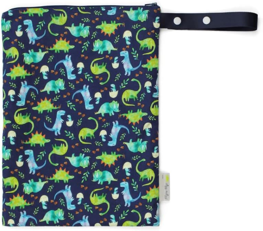 Itzy Ritzy Sealed Wet Bag with Handle &ndash; Wet Bag for Travel, Swimsuits, Cloth Diapers, Gym Clothes & Toiletries - Washable & Reusable with Water Resistant Lining - Measures 11&rdquo; X 14&rdquo; (Dinosaur)