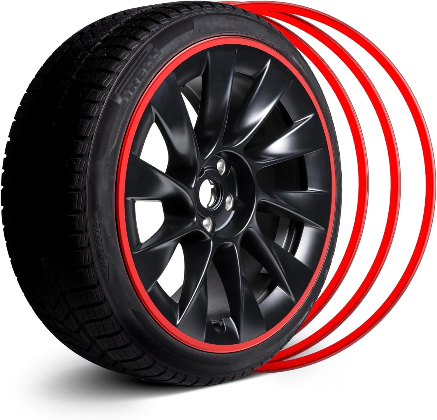 Automotive Alloy Wheel Rim Protector - Covering the Entire Rim of the Wheel Hub - Strips for Curb Rash Prevention - Set of 4 Rim Protector Easy to Install(20'',Red) image number 4