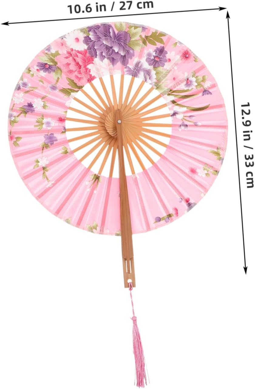 Amosfun 4Pcs Chinese Japanese round Folding Fan Handheld Vintage Bamboo Hand Fan for Women Wedding Party image number 1