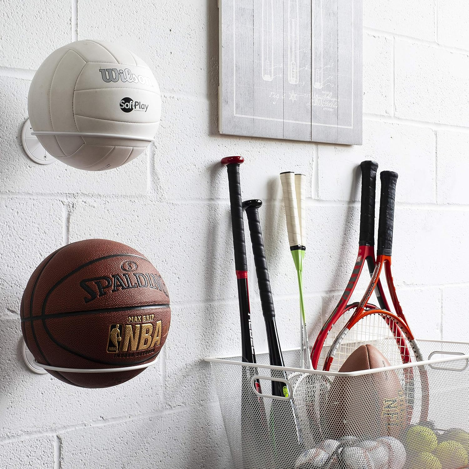 Wallniture Sporta Wall Mounted Sports Ball Holder Rack Display Storage Steel (White) - White image number 5
