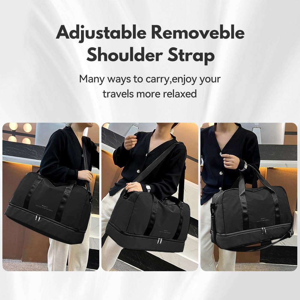 Expandable Travel Duffel Bag,Travel Duffle Bag,H HOME-MART Tote Sports Gym Bag, Shoulder Overnight Weekender Bag Travel Duffel Bags for Women & Men, Hospital Bag with Trolley Sleeve/Wet Pocket image number 3